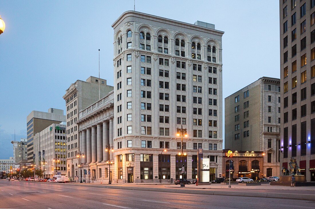 The Exchange District on Main Street, Winnipeg in the province of Manitoba, Canada