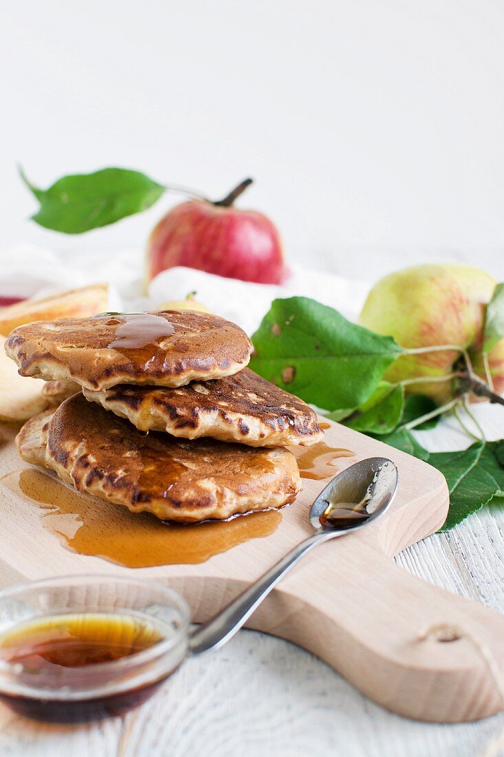 Apple pancakes with maple syrup