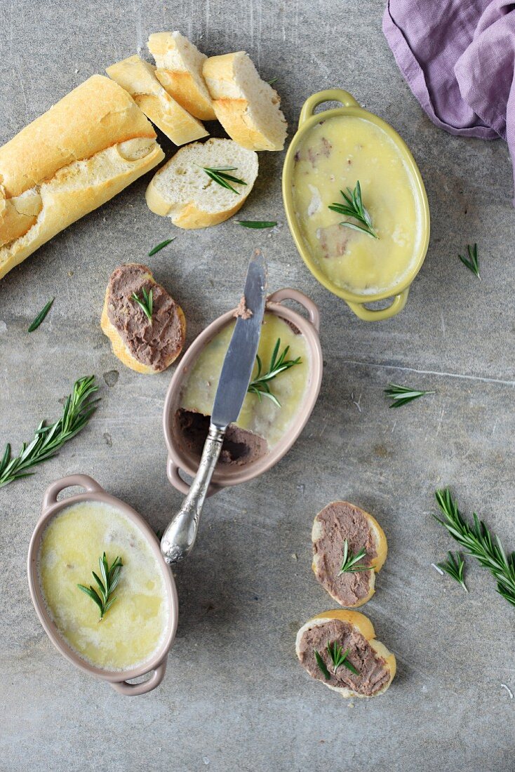 Pastry with rosemary and baguette