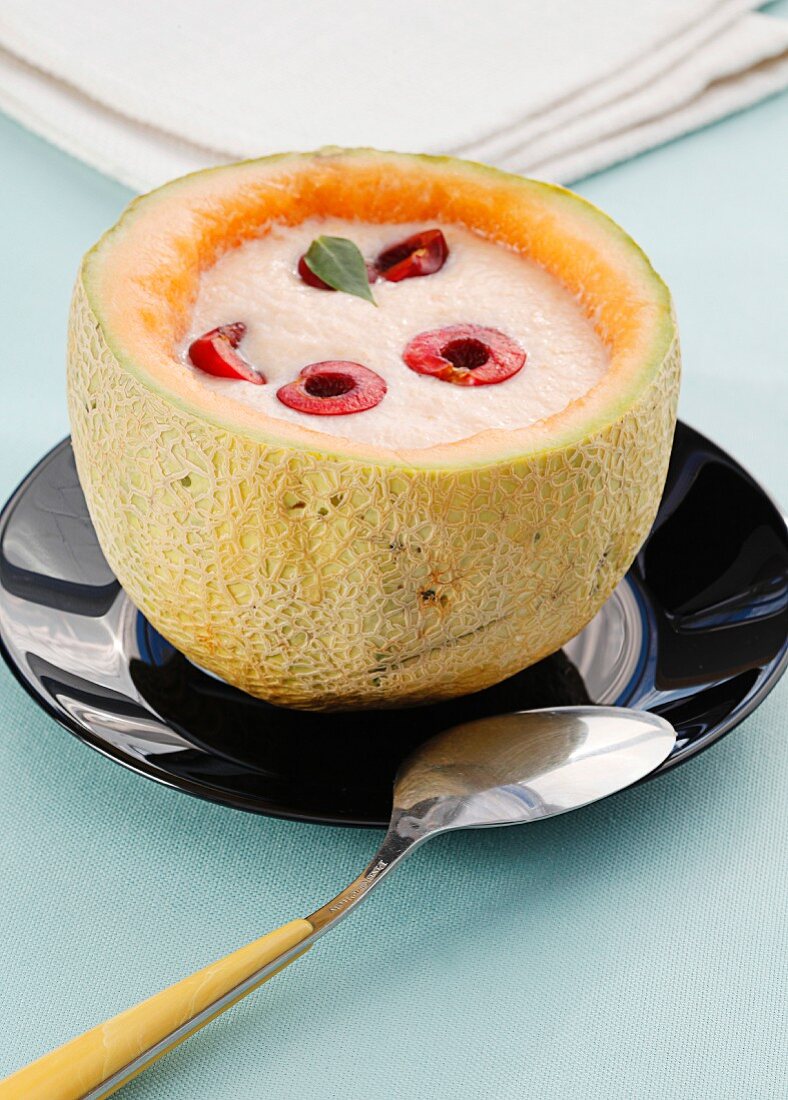 Melon soup with cherries