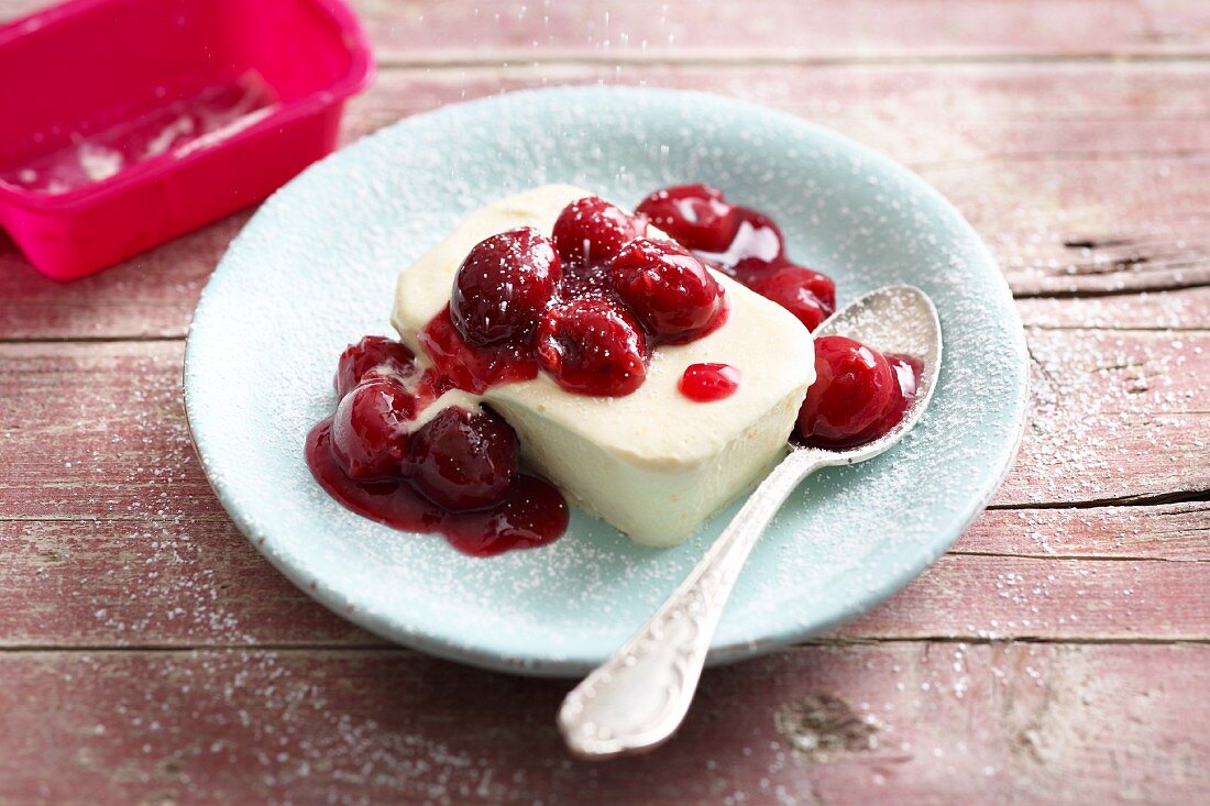 Honey parfait with cherry compote