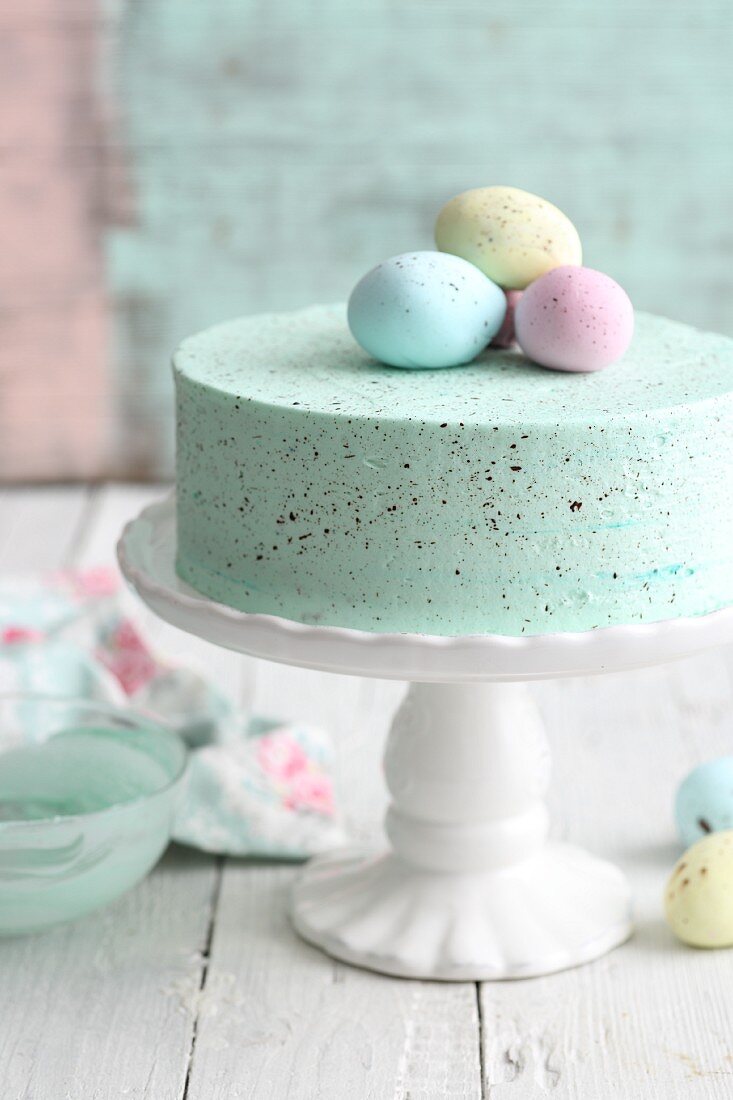 A pastel-coloured buttercream cake for Easter