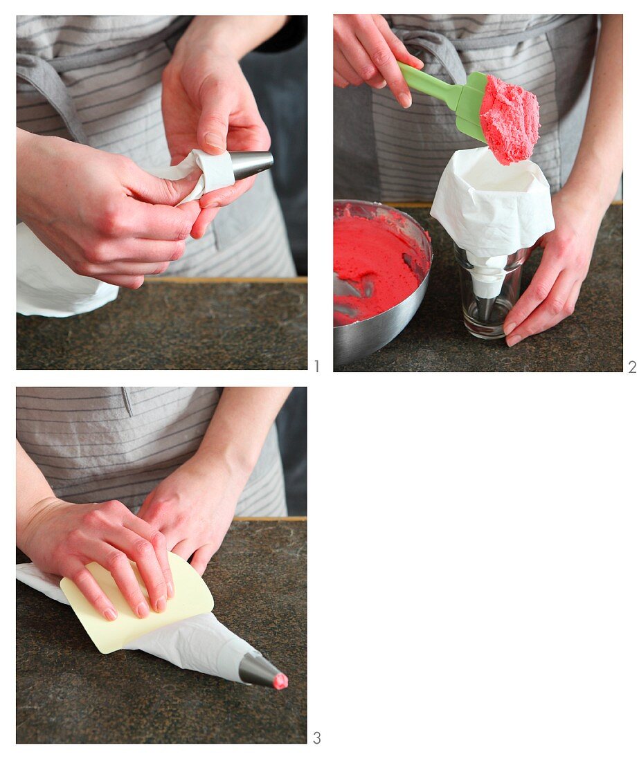 A piping bag being filled with icing