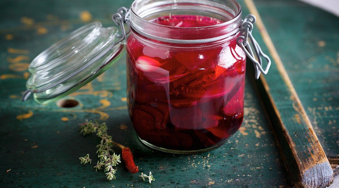 Fermented beetroot in a preserving jar