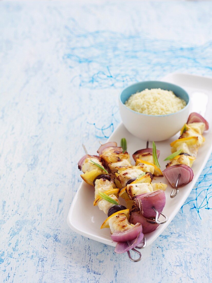 Grilled Fish Kebabs with Couscous