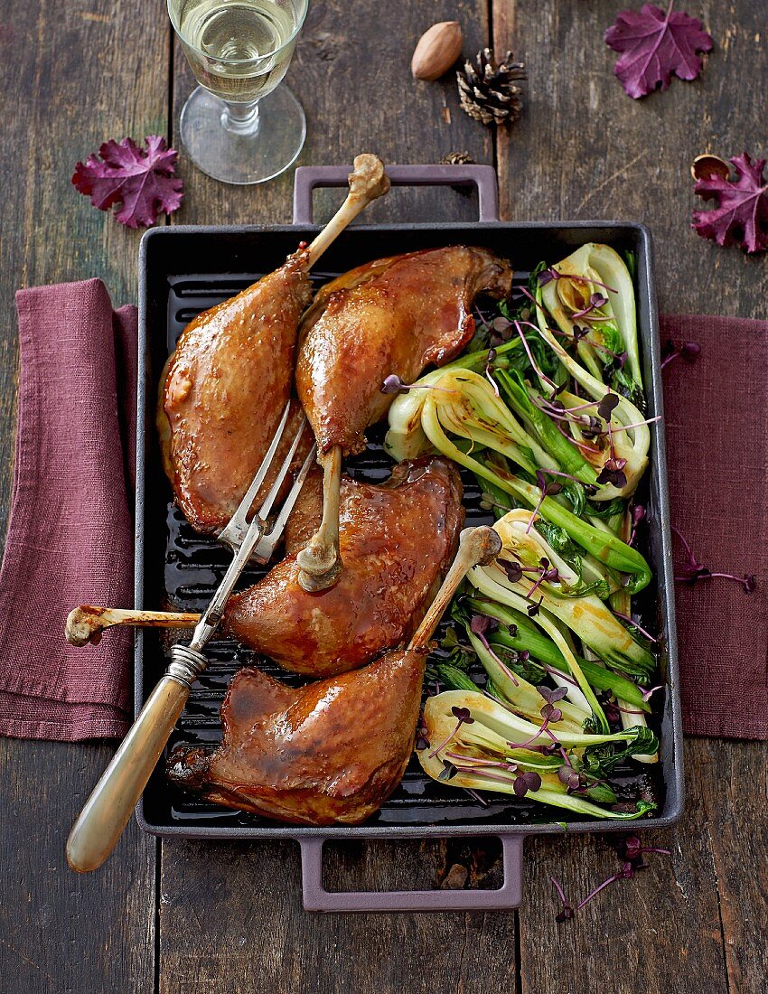 Asian-style goose leg with pak choi