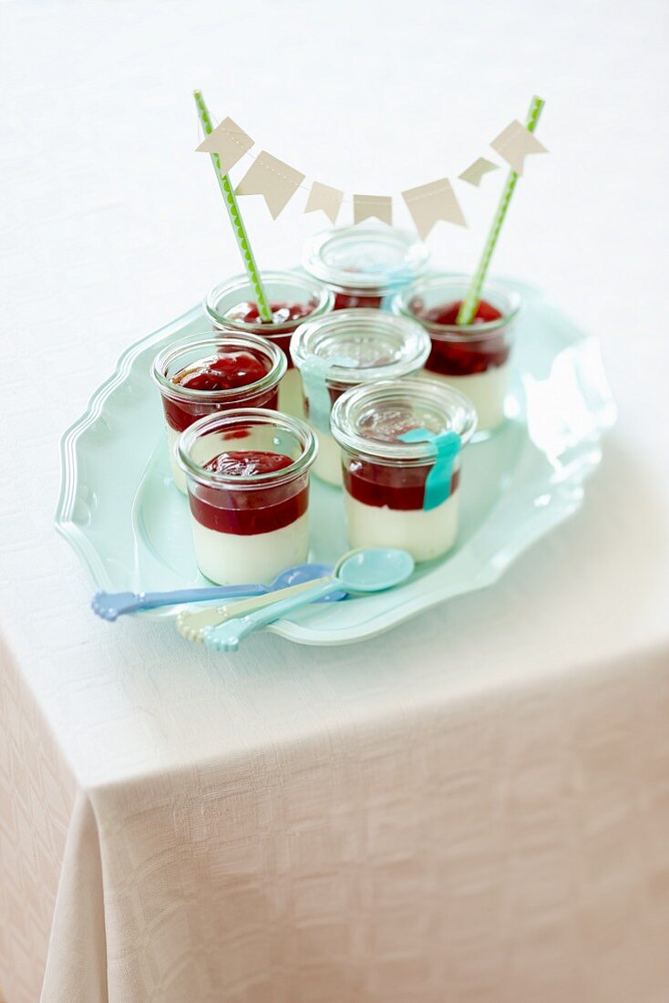 A quark dessert with cherries for a party