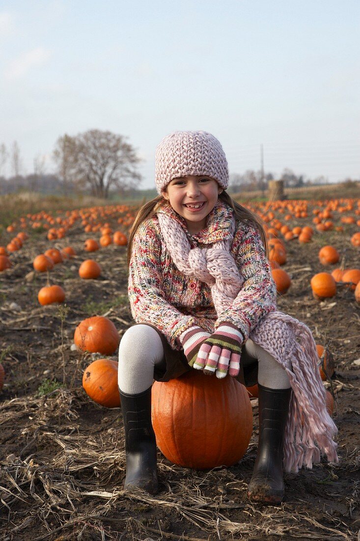 Portrait of Girl in Pumpkin Patch