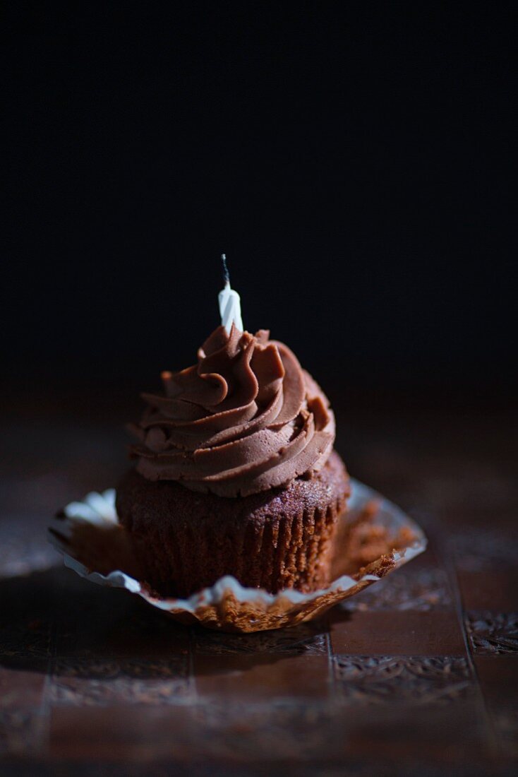 Chocolate cupcake with candle