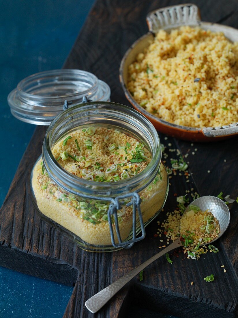 Couscous mix in a storage jar