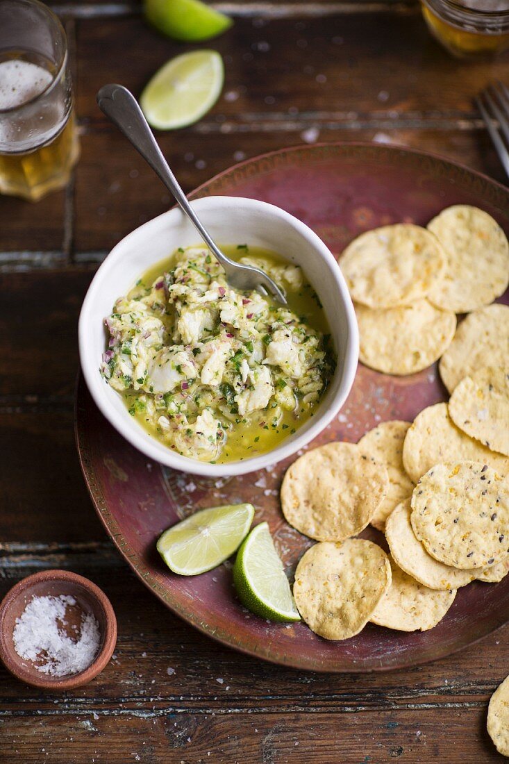 Ceviche and corn chips