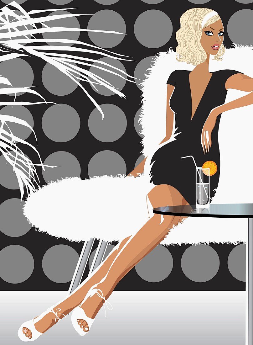 Woman having drink in stylish lounge