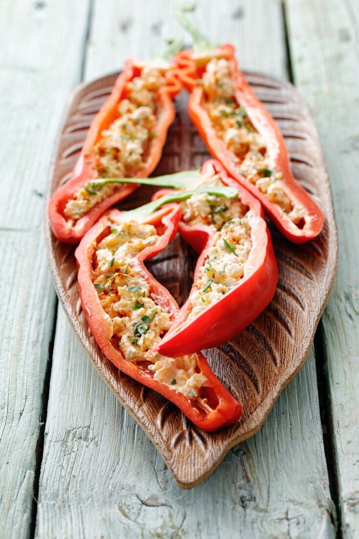 Red peppers filled with sheep's cheese and rosemary