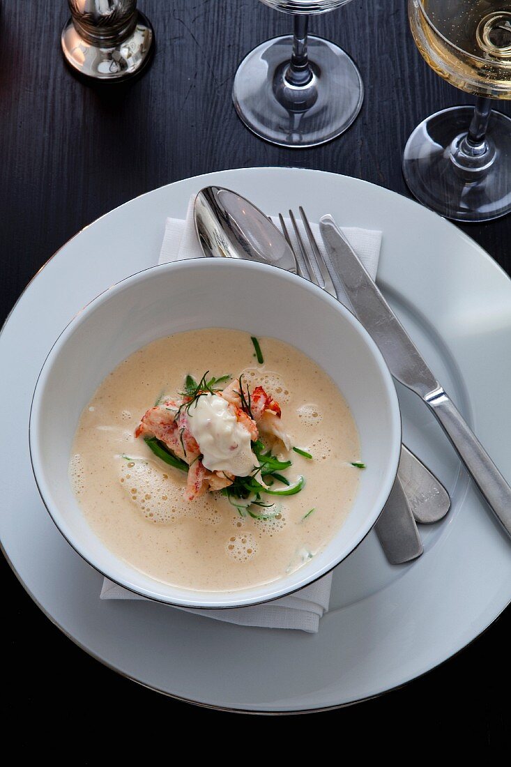 Seafood soup with crayfish cream