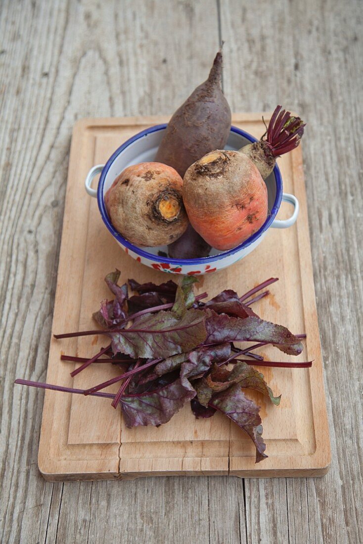 Forono beetroots with leaves for a salad