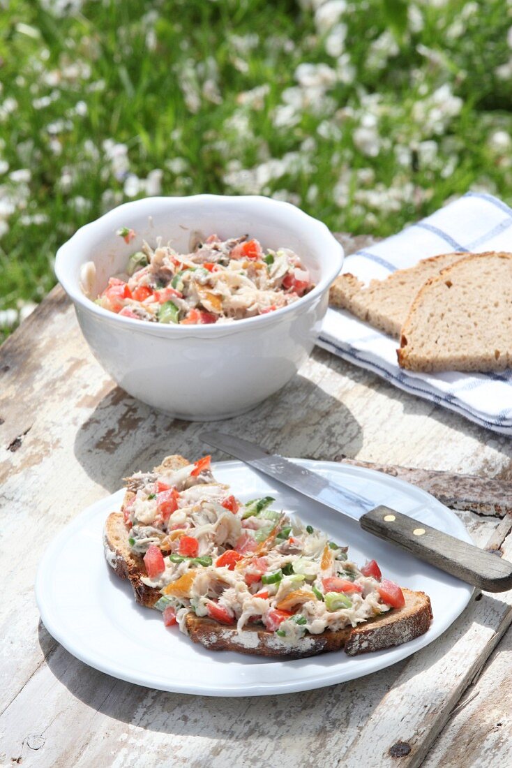 Rustic bread with smoked mackerel