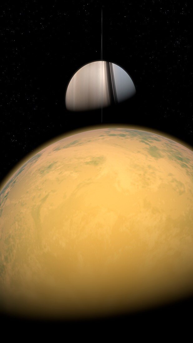 Titan with Saturn in the distance