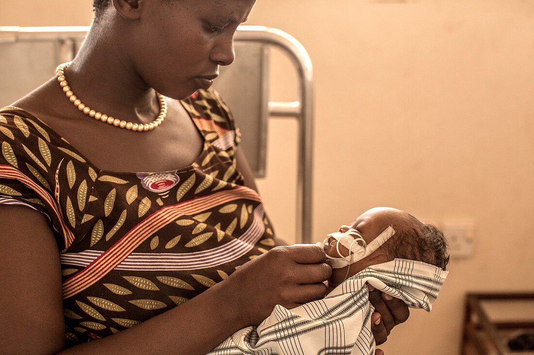 Mother and sick baby in hospital