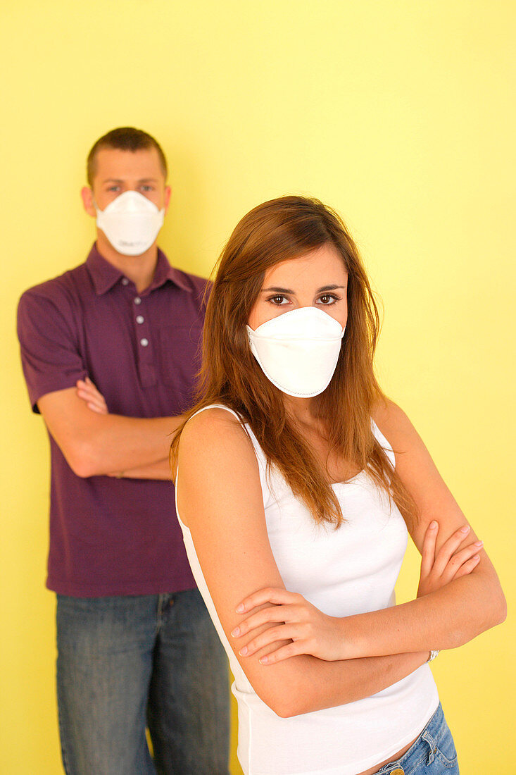 Couple with protective mask
