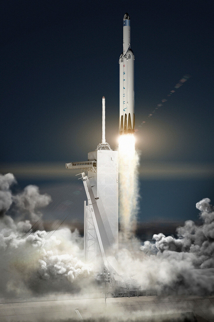 Falcon Heavy rocket launch by SpaceX, illustration