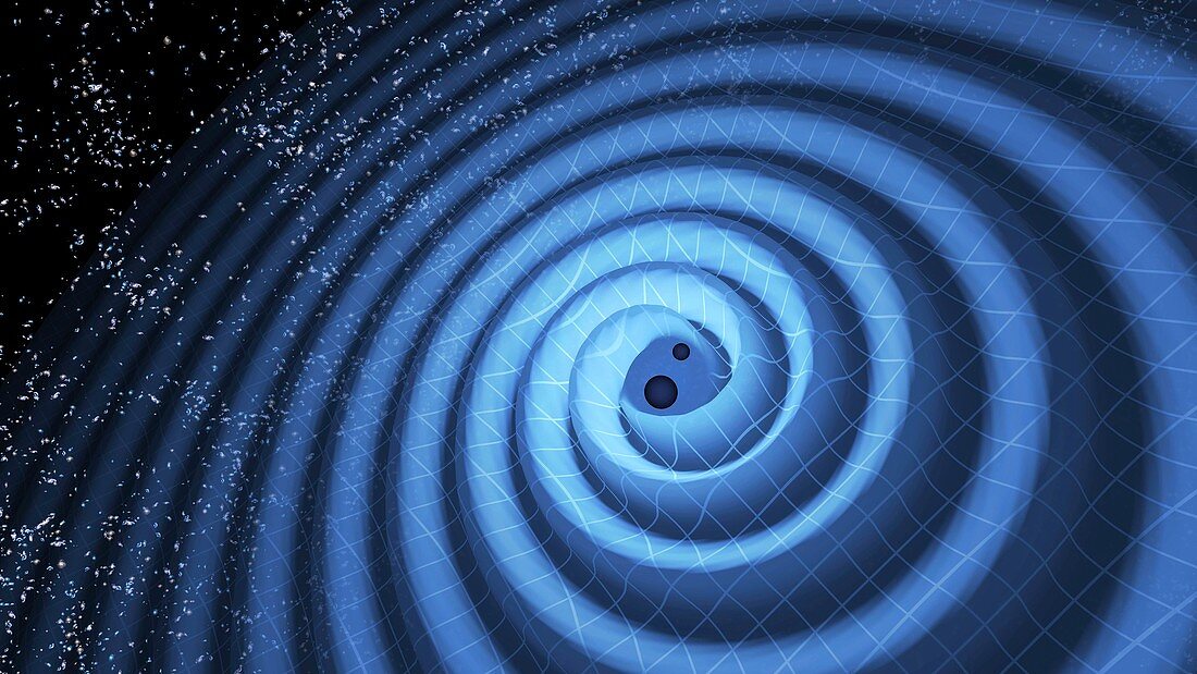 Gravity waves from black holes merging, illustration