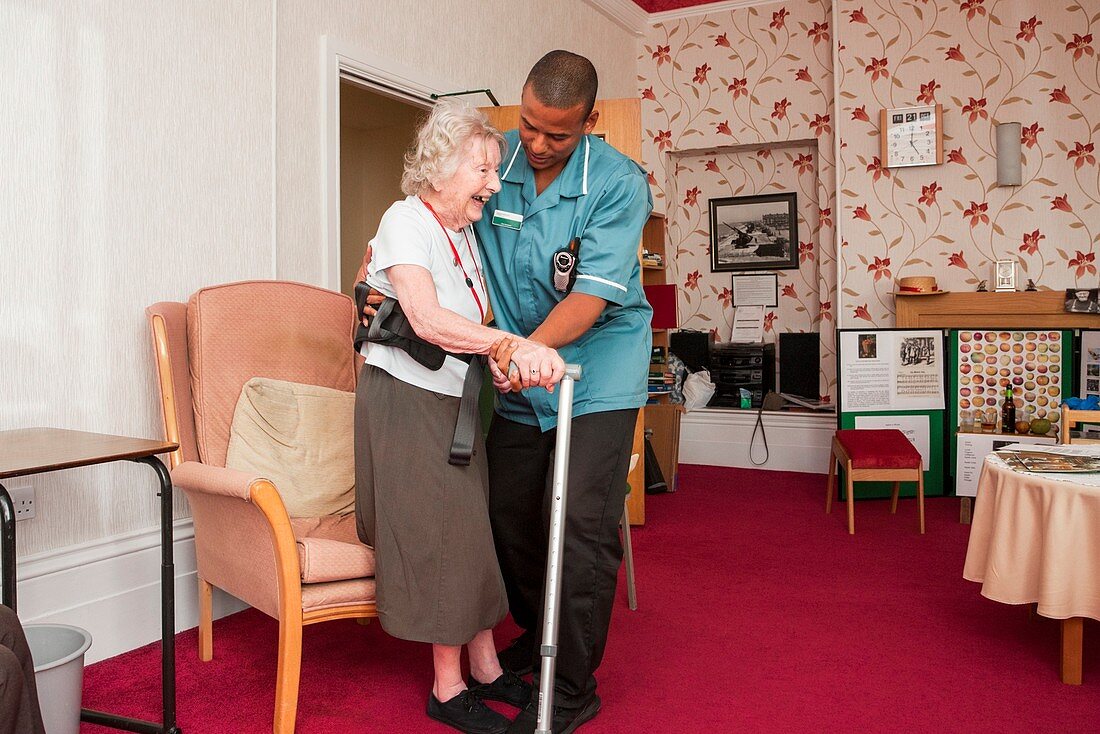 Care home resident and assistant