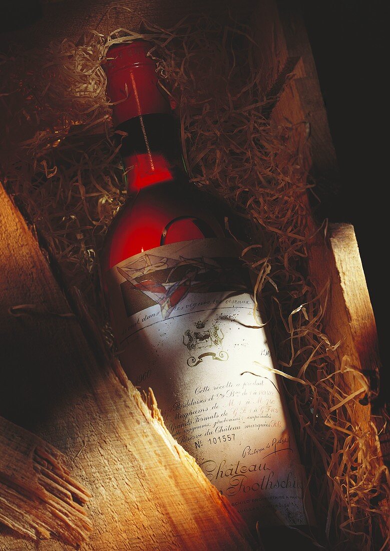 Bottle of Red Wine in a Crate