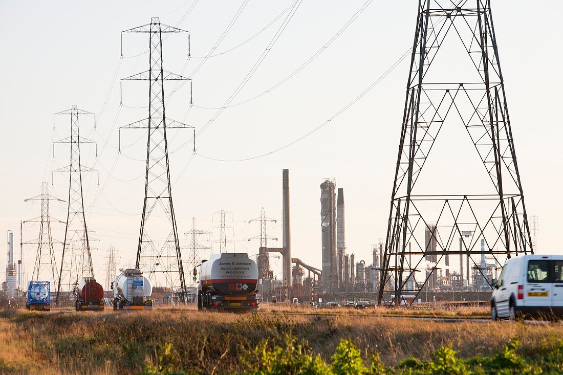 Power lines to a petrochemical plant