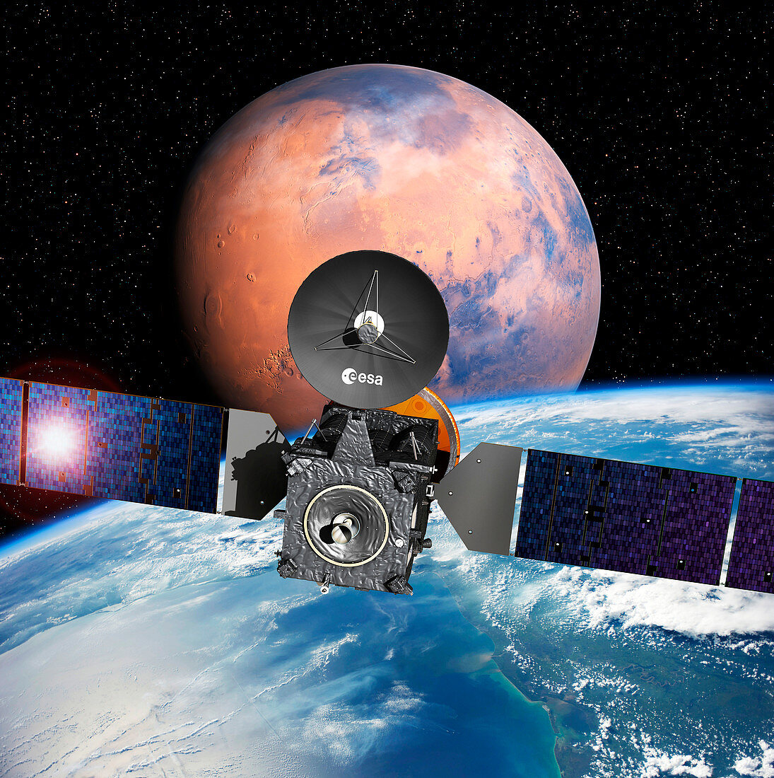 ExoMars spacecraft with Earth and Mars