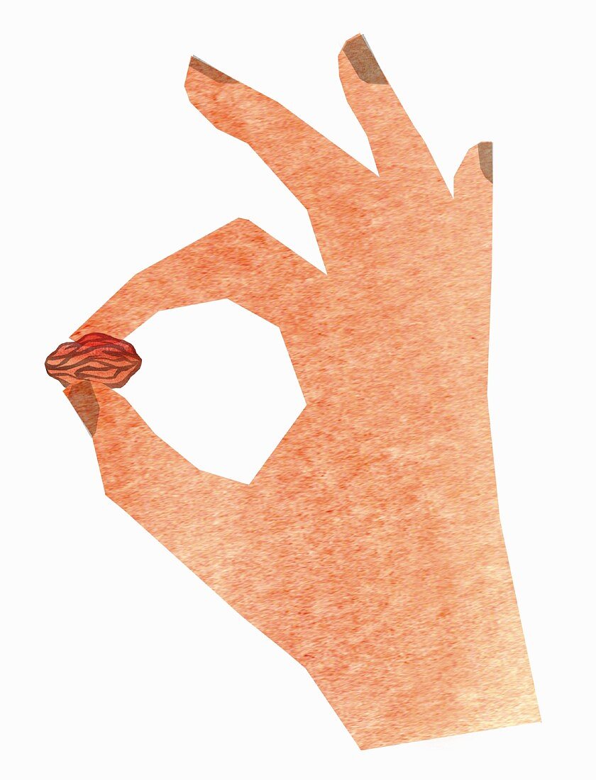 A hand with a raisin
