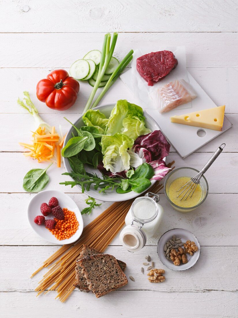 An arrangement of salad ingredients