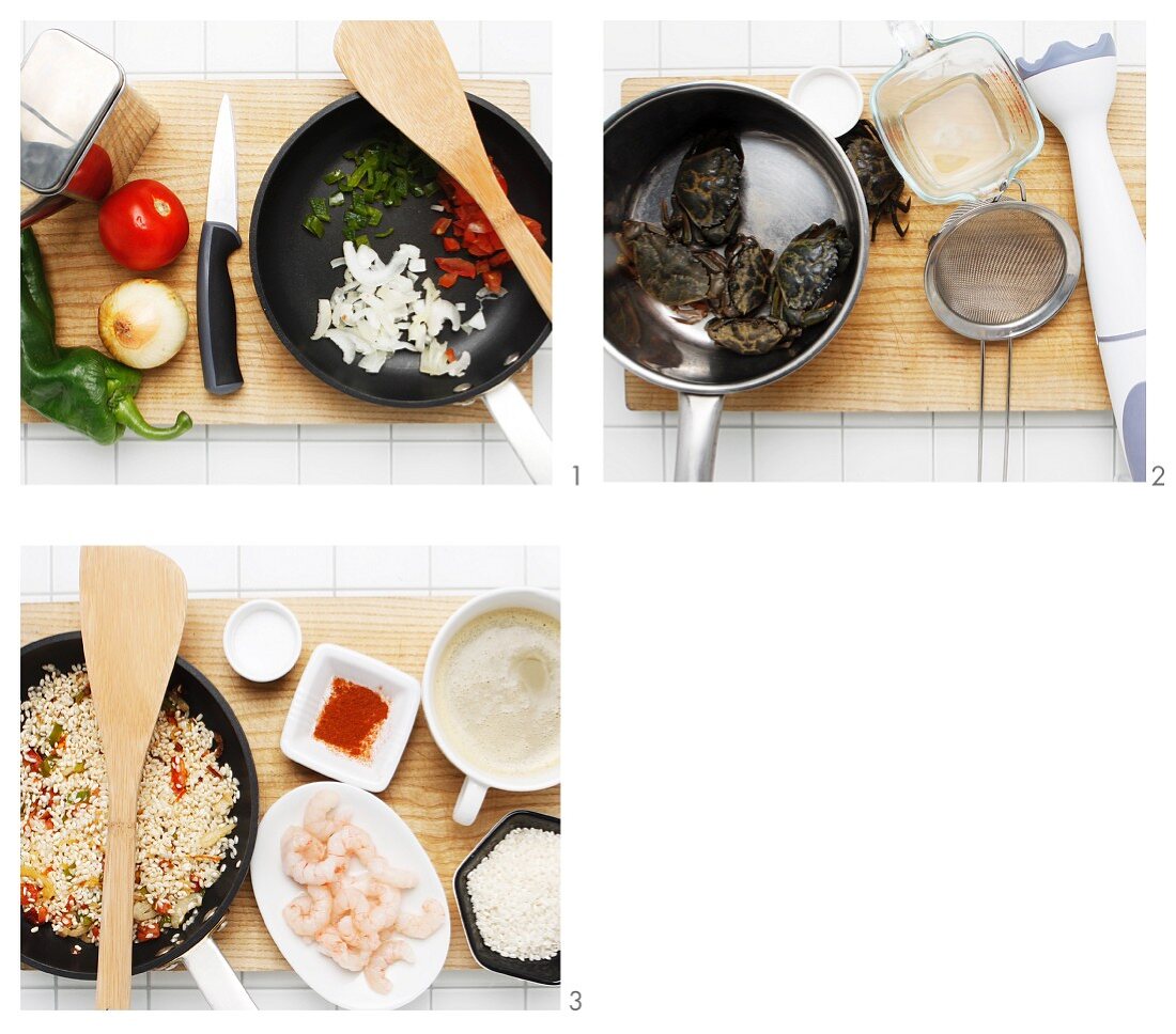 Rice stew with shrimps and prawns being made