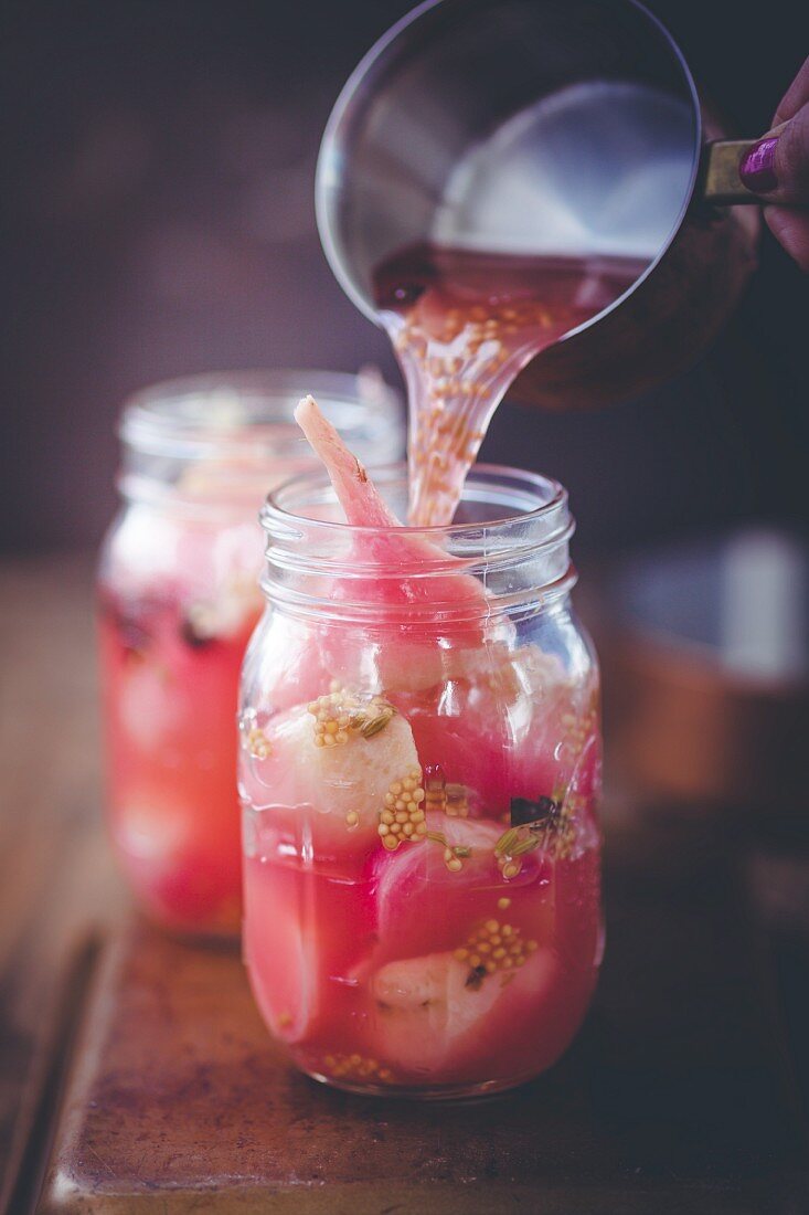 Pickled beetroot in a glass