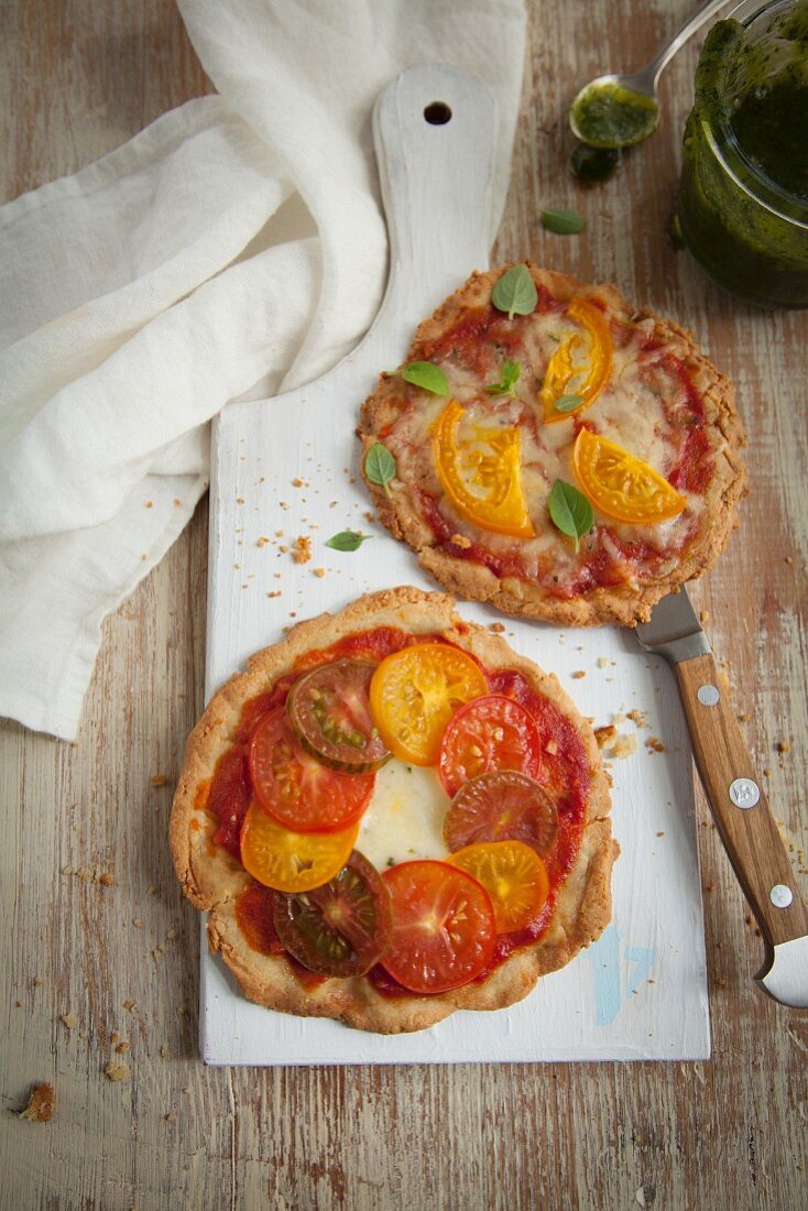 Gluten free pizza with tomatoes and cheese