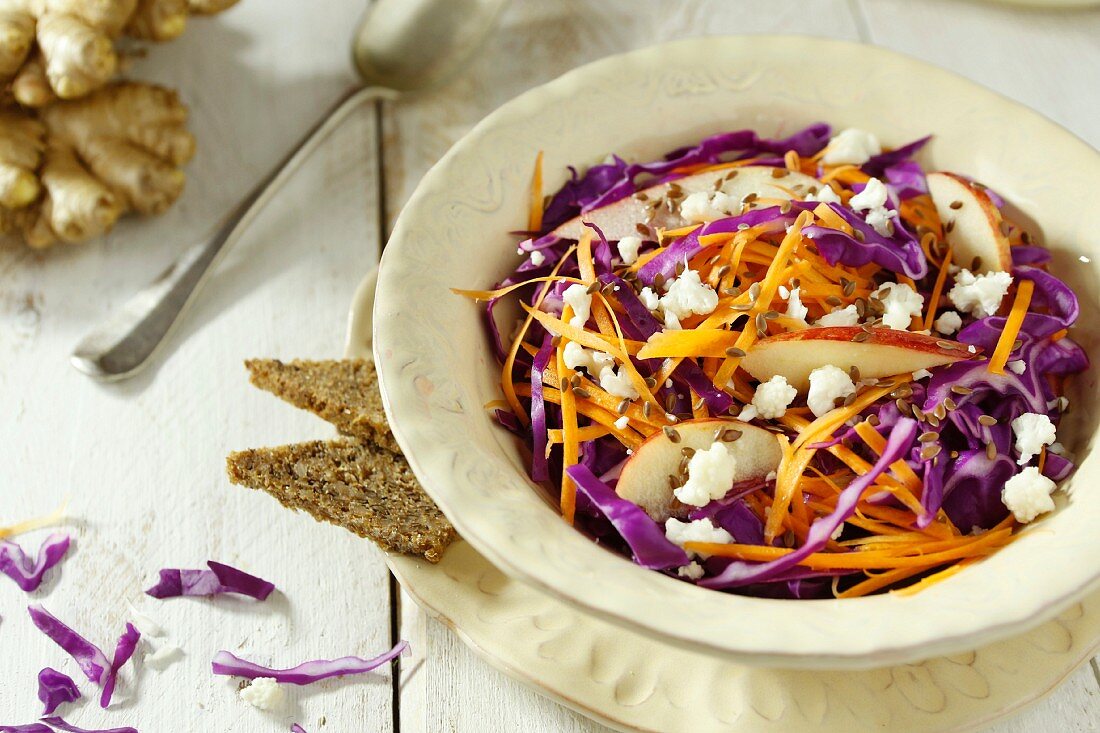 Möhren-Rotkohl-Salat mit Apfel und Ingwer