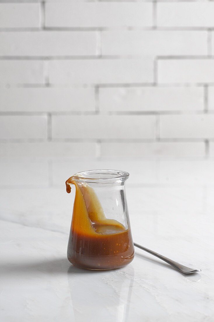 Caramel sauce in a jar