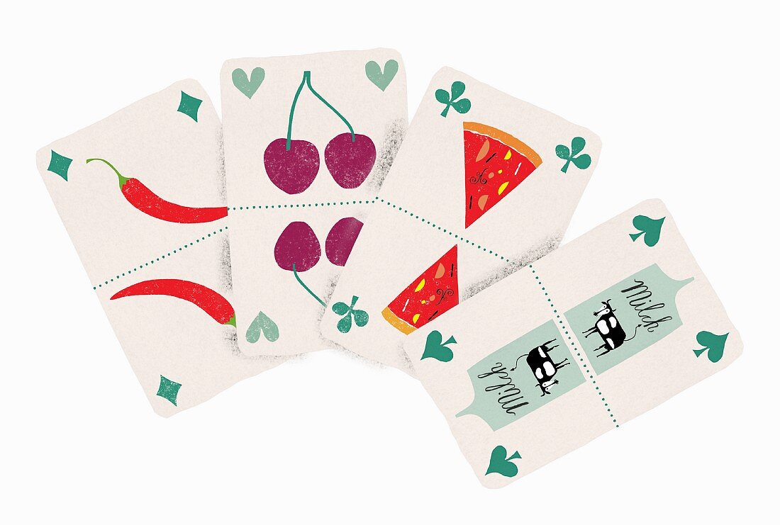 Playing cards with food pictures (illustration)