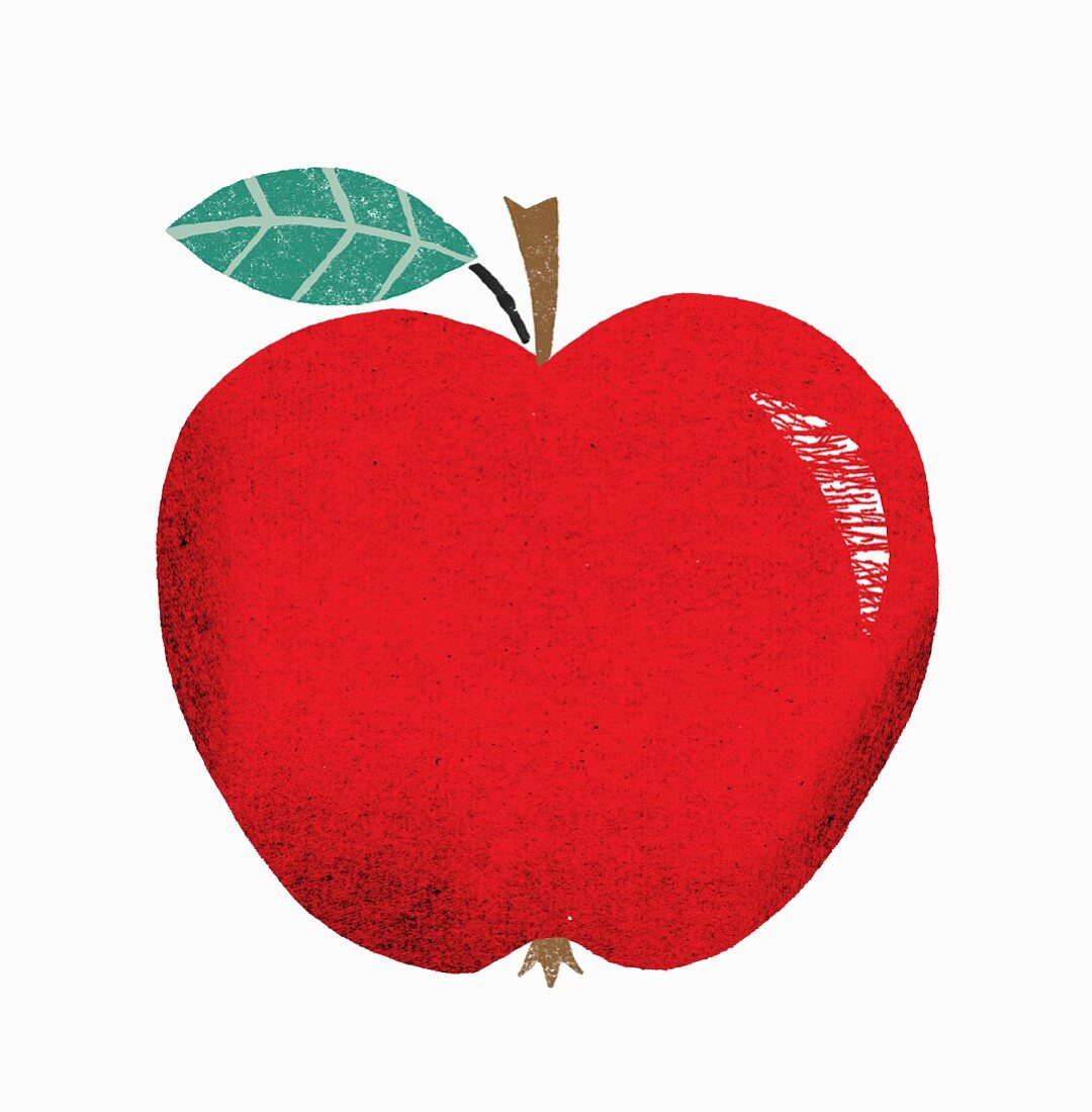 A red apple with a leaf (illustration)