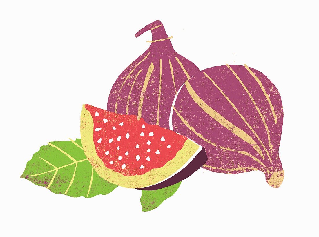 Fresh figs with leaves (illustration)
