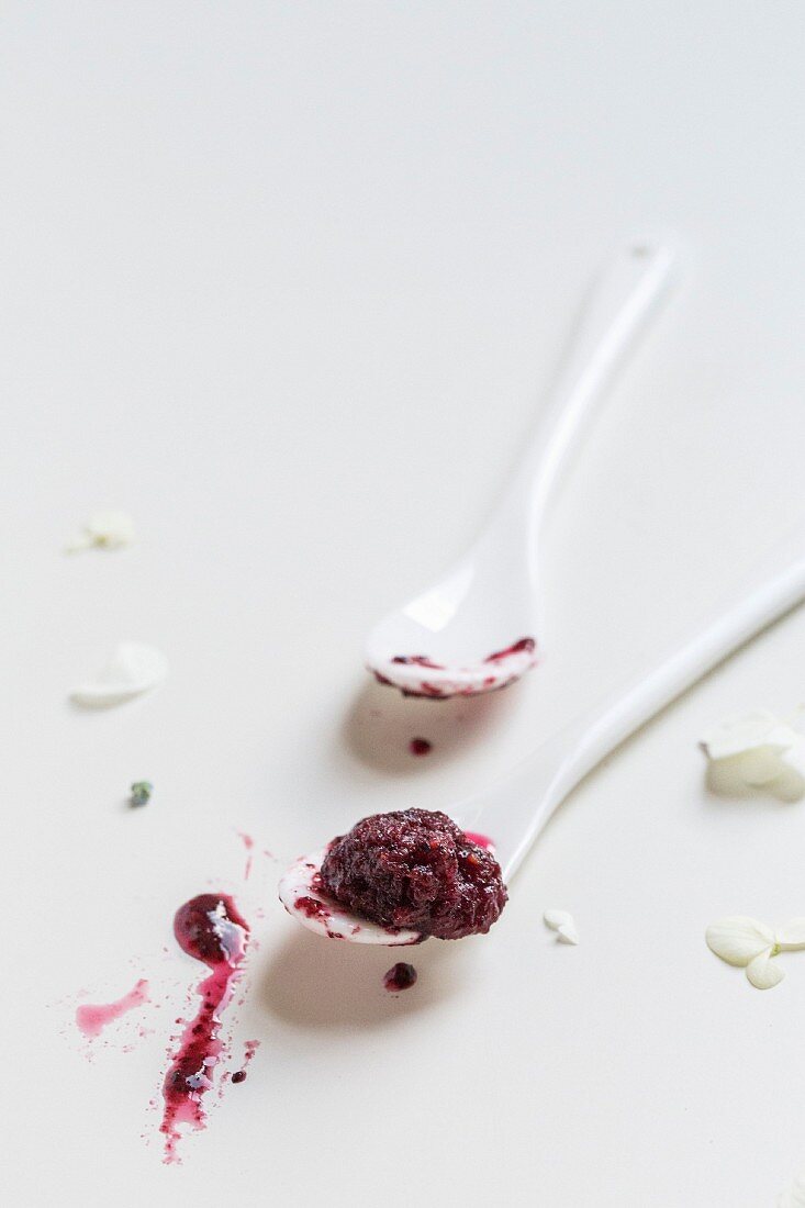 Berry sorbet on a spoon