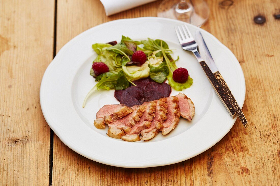 Wild duck breast with beetroot carpaccio