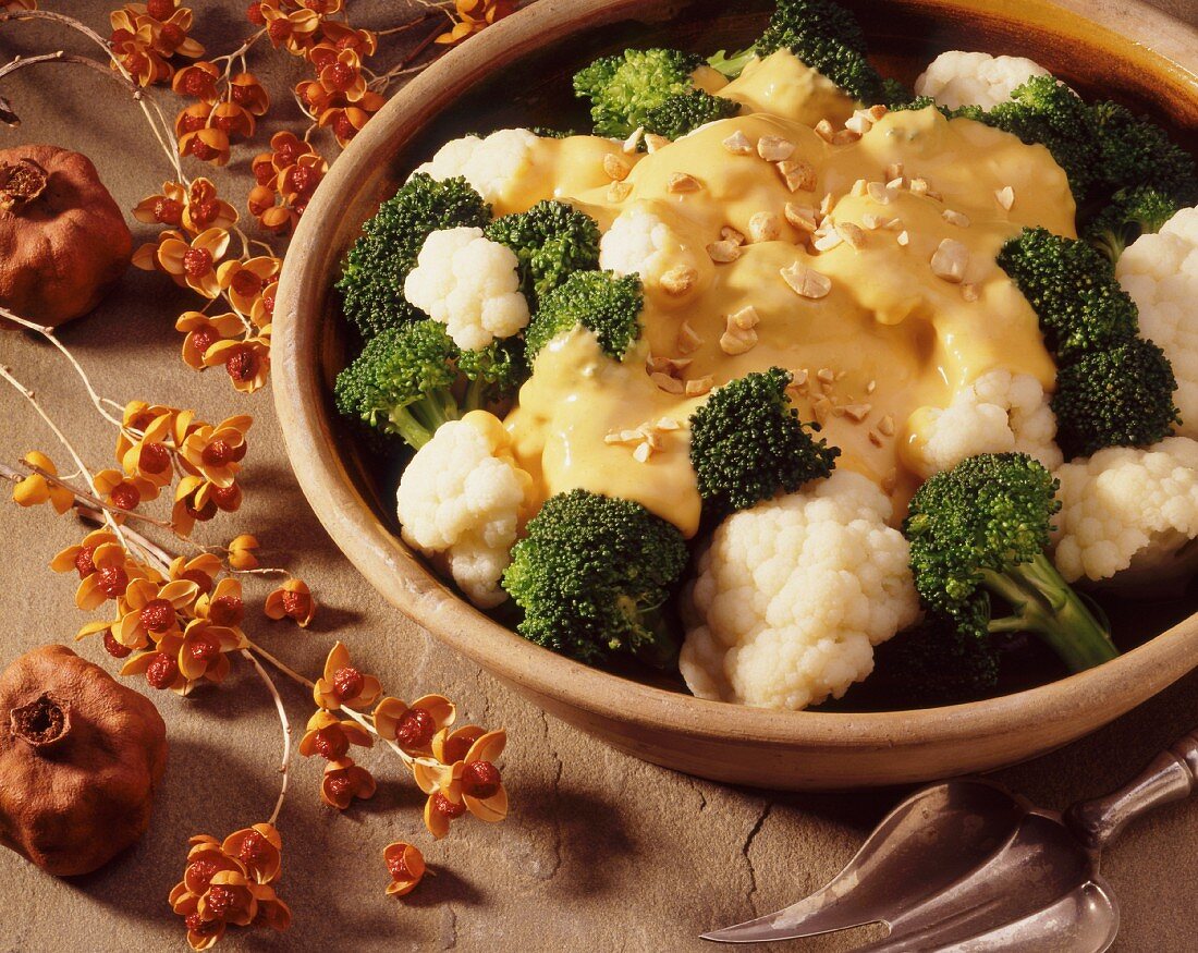 Cauliflower and broccoli with cheese sauce