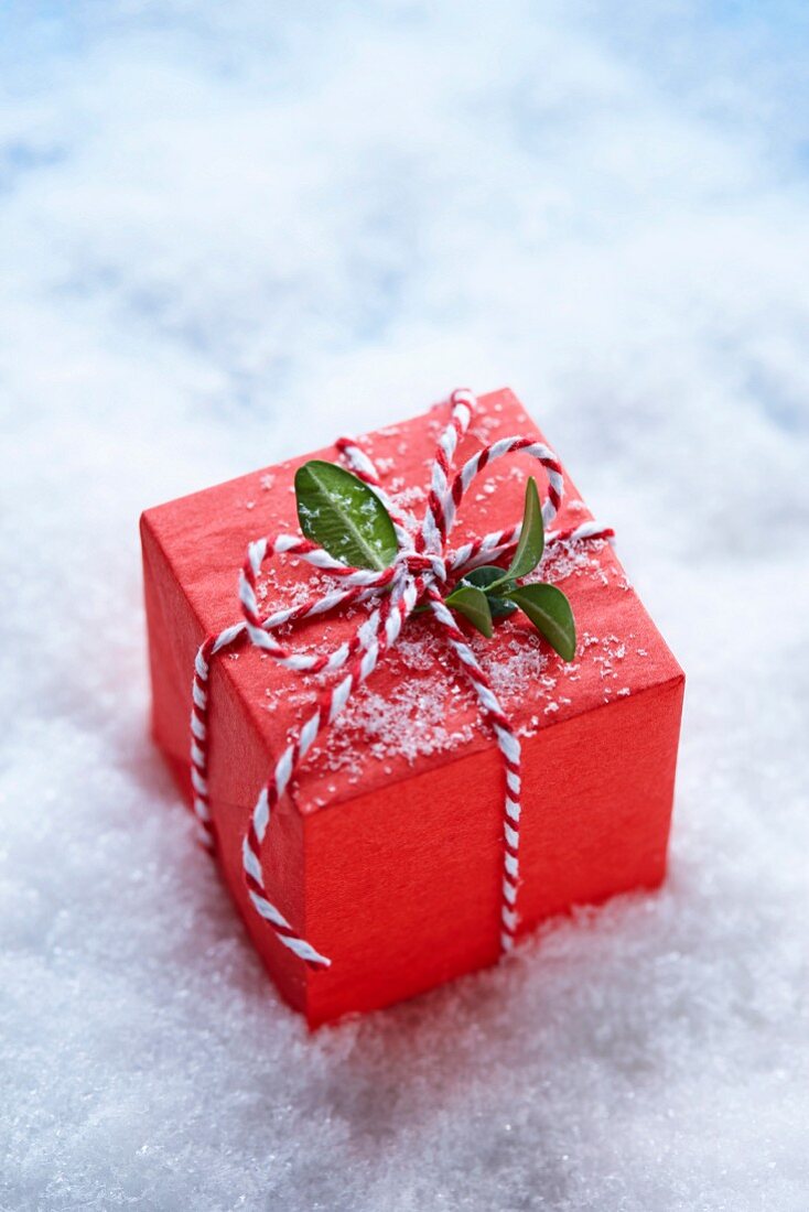 Rotes Geschenk im Schnee