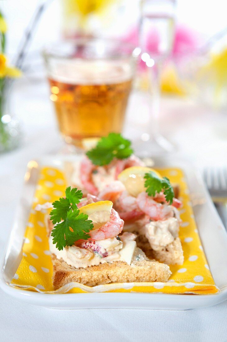Toast with seafood for Easter