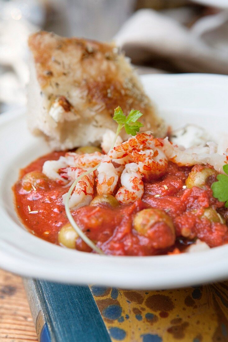 Tomato stew with crayfish