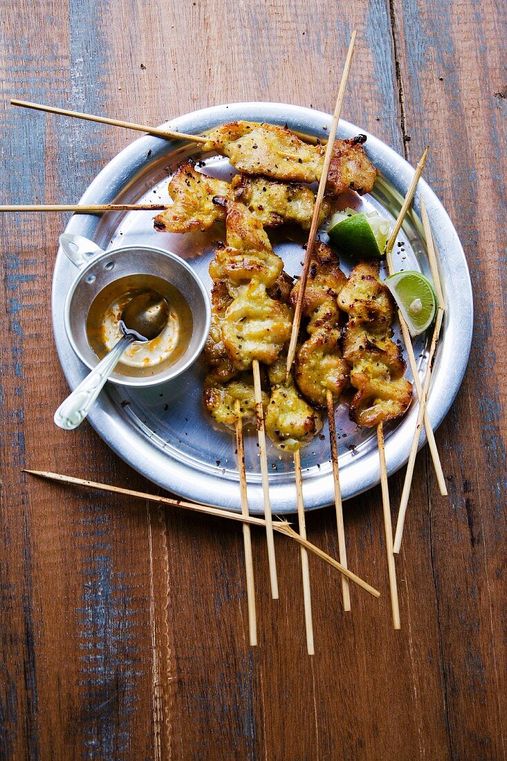 Grilled pork kebabs with limes (Thailand)