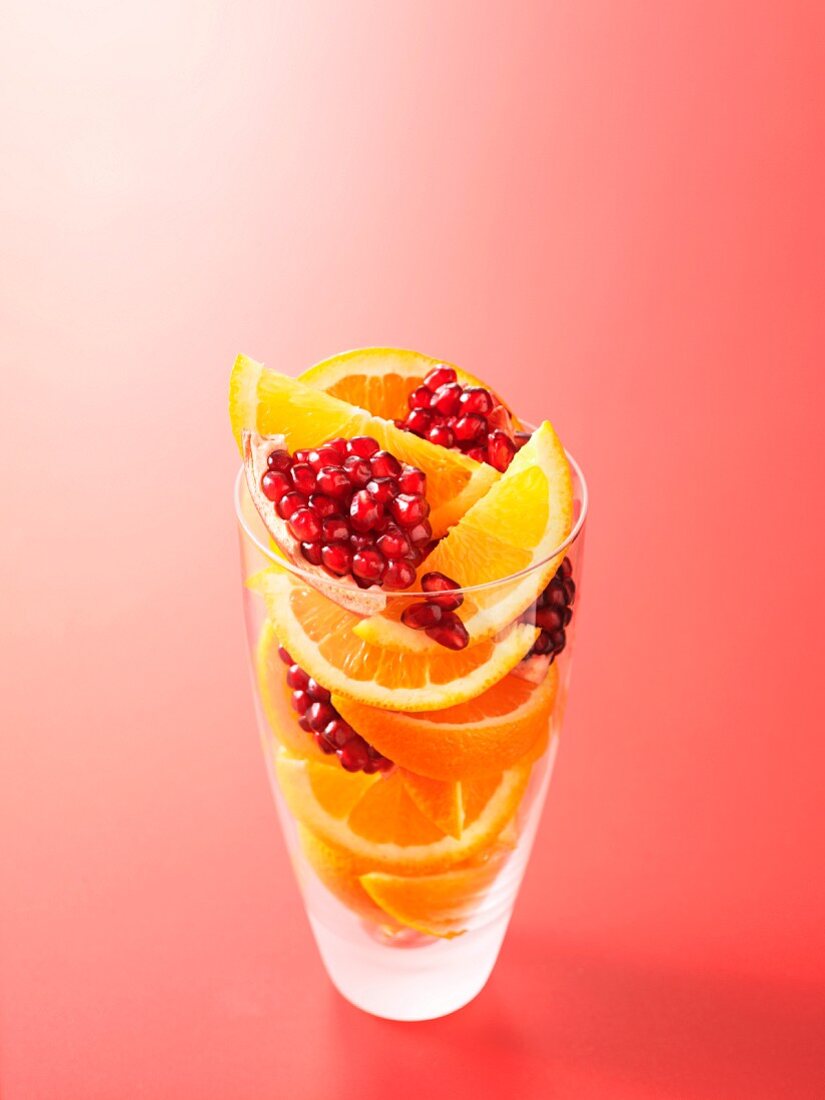 Ingredients for orange and pomegranate juice