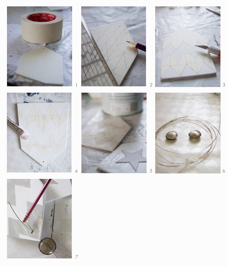 Instructions for making shabby-chic tags with graphic patterns