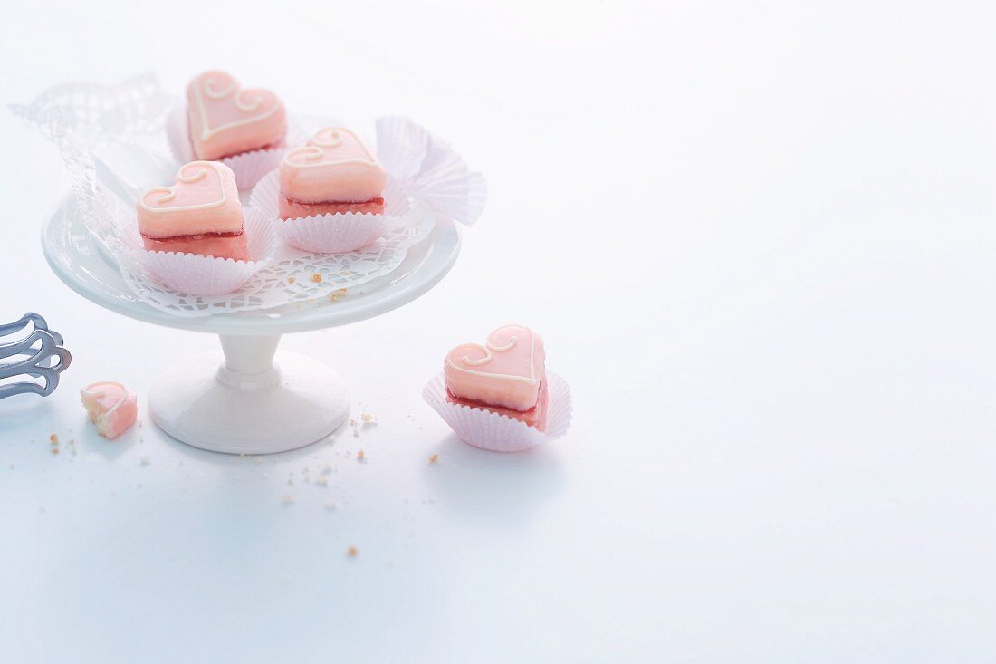 Pink heart-shaped petit fours