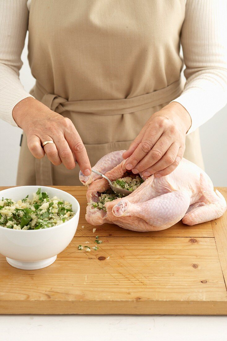 Making Roast Chicken with Lemon Stuffing